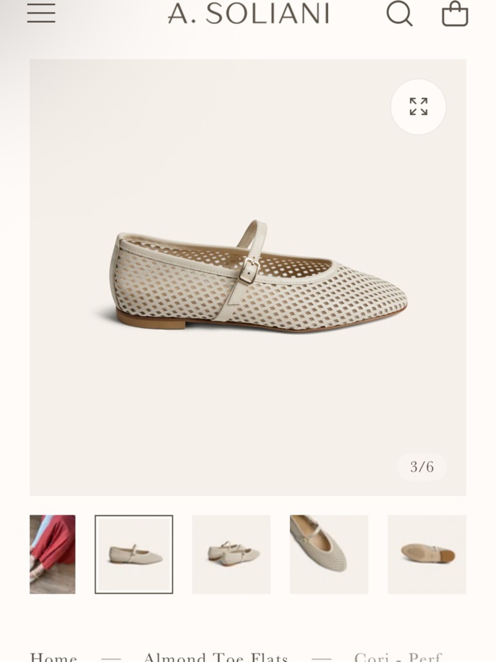 A. Soliani Cream Perforated Mary Jane Flats